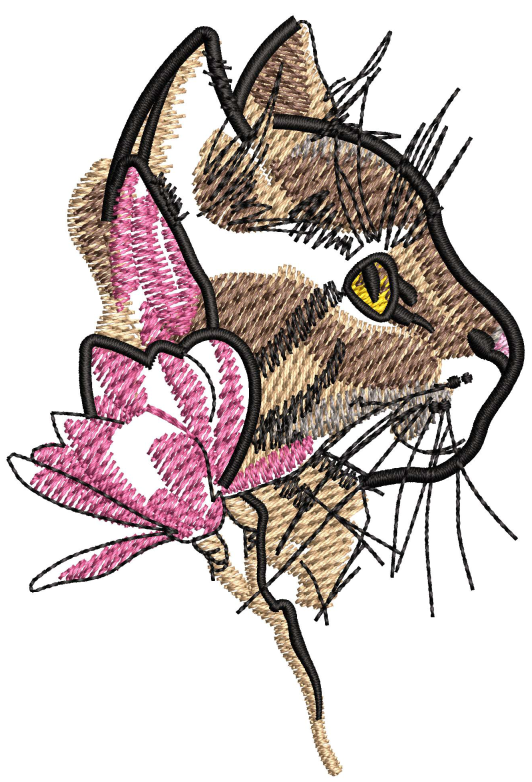 Brown Cat Embroidery Design