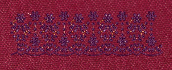 Purple Flower And Red Background Floral Border Embroidery Design