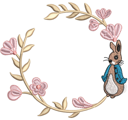 Rabbit With Flower Embroidery Design