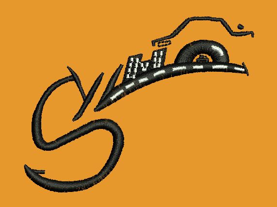Automotive Roadway Calligraphy Emblem Embroidery Design