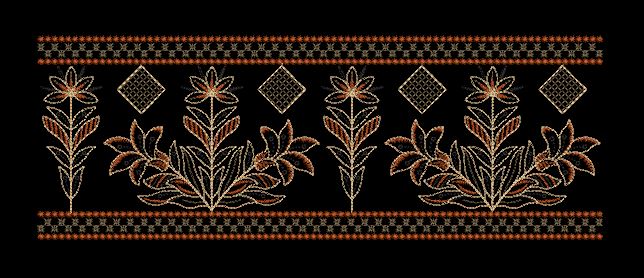 Black Bronze Lily Leaf Panel Border Black & Copper Bronze Embroidery Design