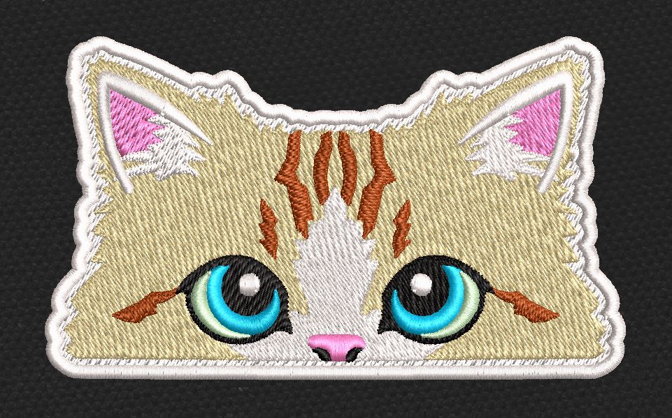 Kitten Face Tan & Blue Embroidery Design