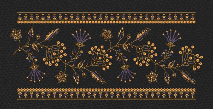 Black Midnight Wildflower Scatter Border in Black, Gold & Lavender Embroidery Design