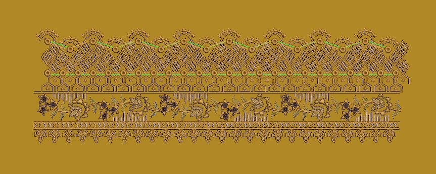 Lattice Mesh and Floral Vine Border Embroidery Design