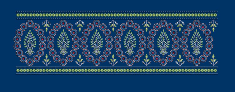 Navy Blue Circle Paisley Band Navy & Lime Green Embroidery Design