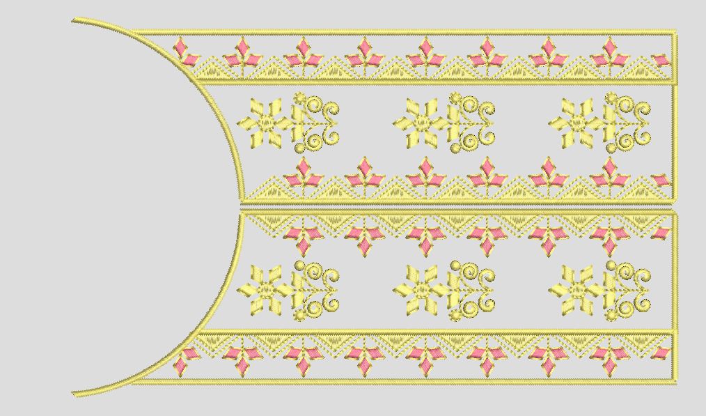 Tiered Floral and Geometric Scroll Border Embroidery Design