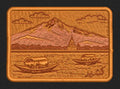 Mountain Lake Scene Monochrome Bronze Embroidery Design