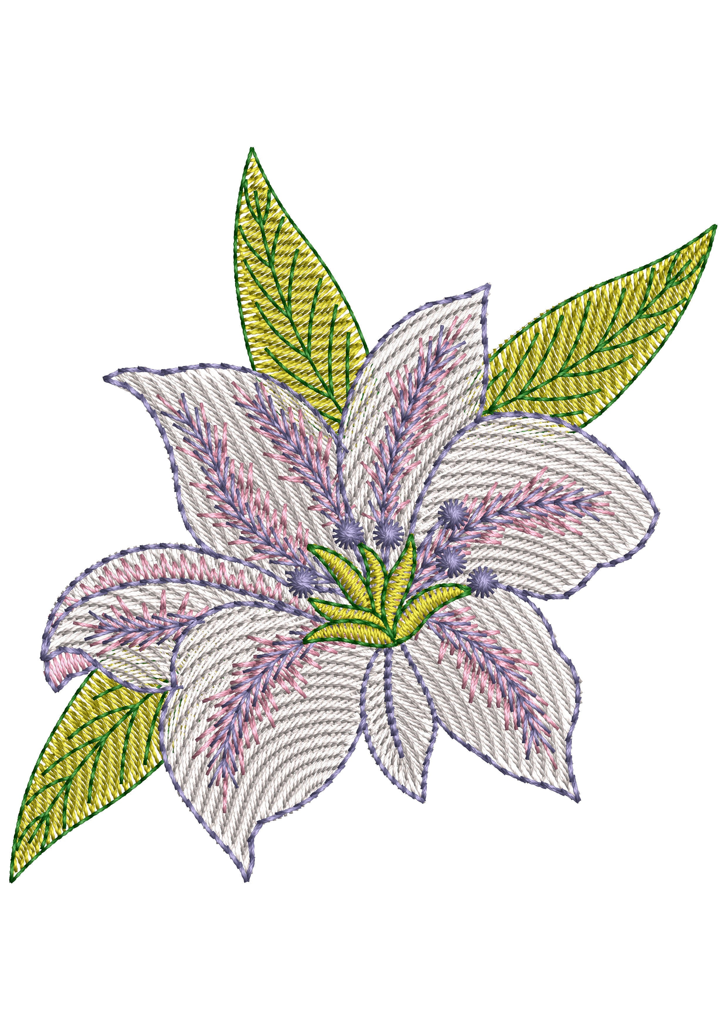 Lily with Leaf Embroidery Design