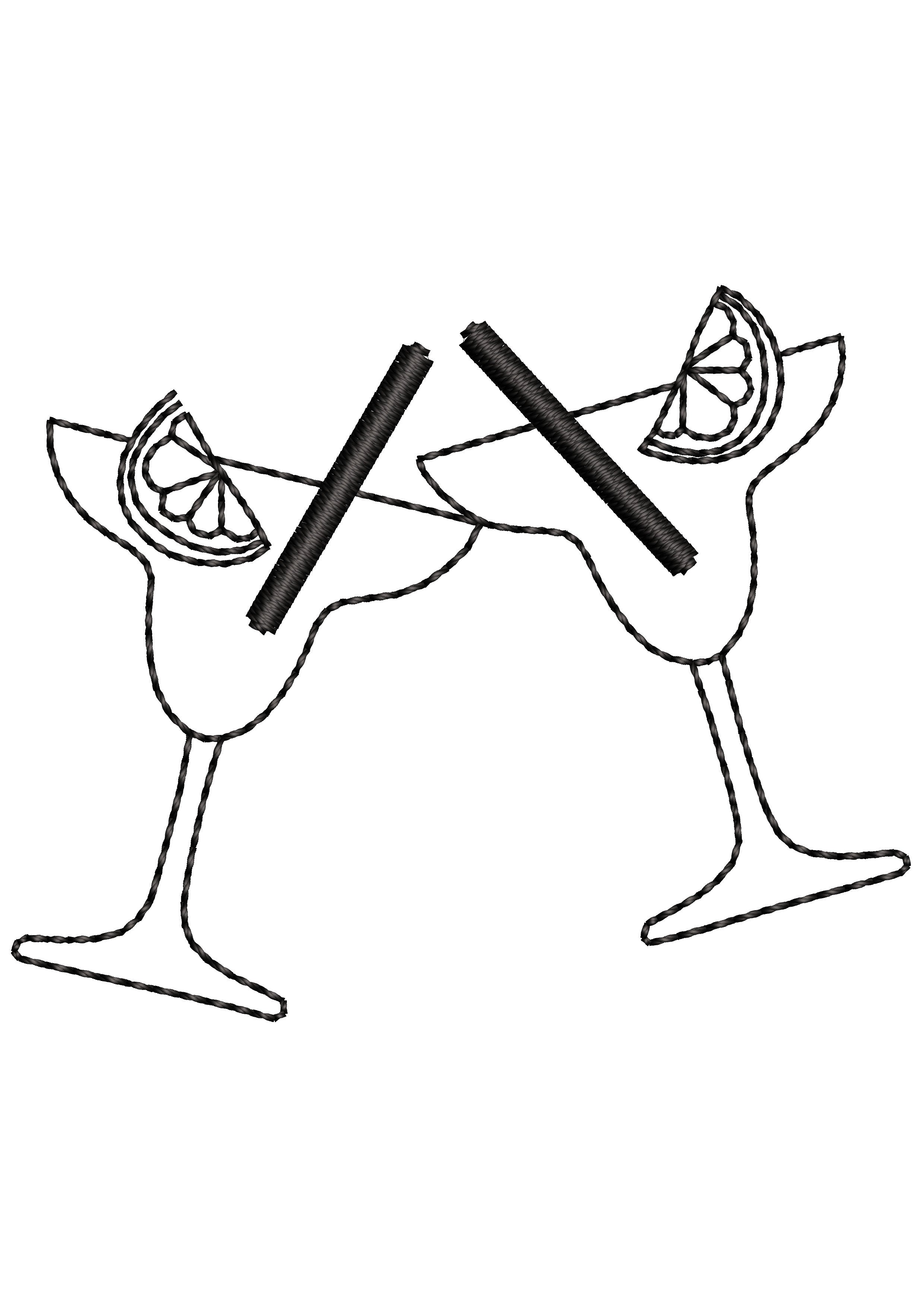 Coctail Glass Embroidery Design