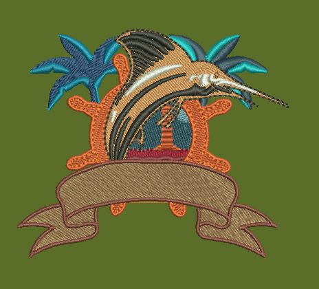 Nautical Billfish Emblem Embroidery Design