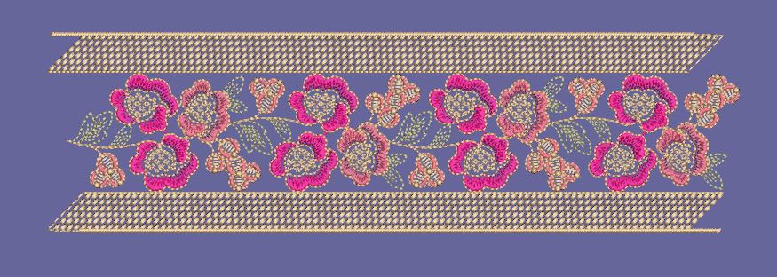 Magenta Vines Floral Border with Gold Lattice Embroidery Design