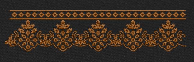 Black Amber Crown Floral Hem Border Black & Dark Amber Embroidery Design