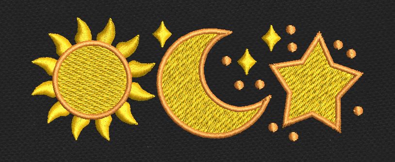 Sun Moon Star Yellow Embroidery Design
