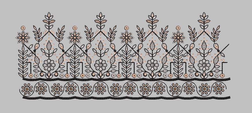 Chevron Leaf Spire and Rosette Border Embroidery Design