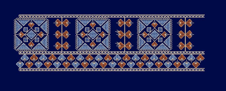 Symmetrical Geometric Square and Petal Border Embroidery Design