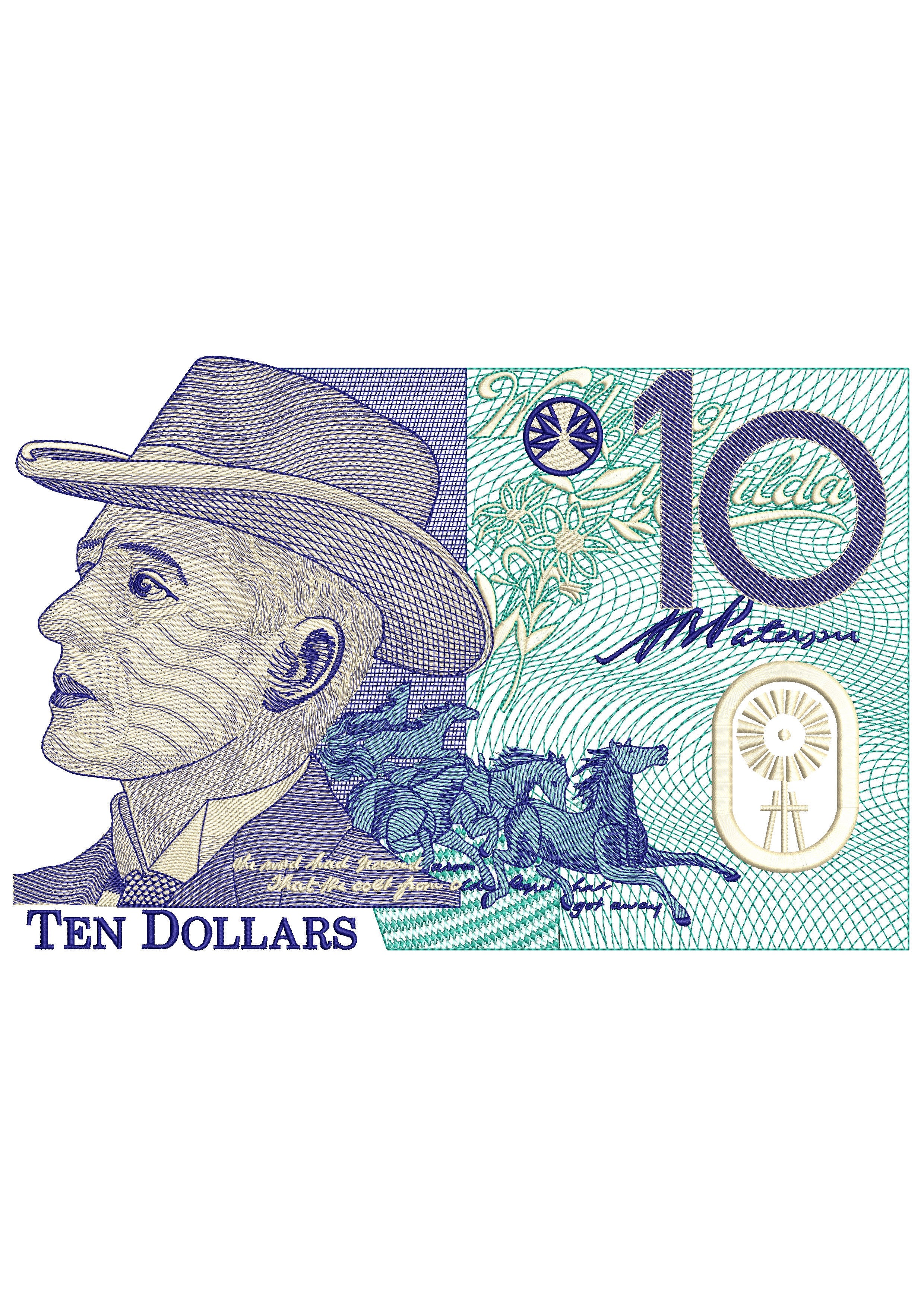 Ten Dollars Embroidery Design