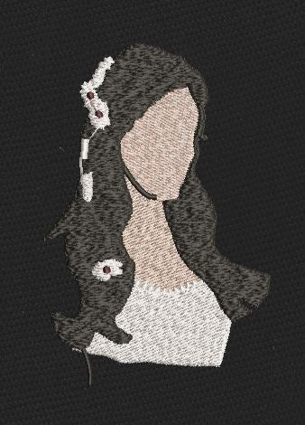 Silhouette Bride Floral Hair Black & Beige Embroidery Design