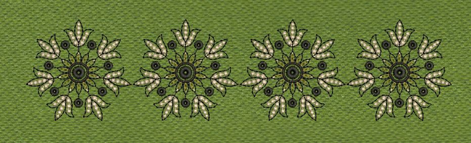 Four Flowers Border Green Embroidery Design