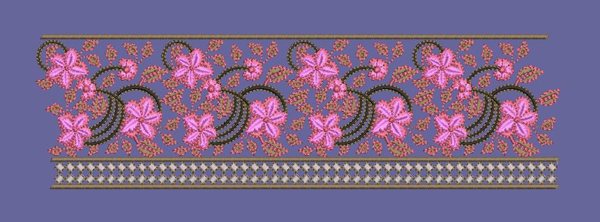 Ornate Pink Floral Vine Border Embroidery Design
