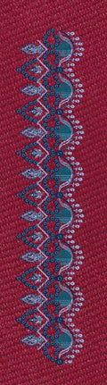 Crimson Peacock Wave Border - Dark Maroon & Teal Blue Embroidery Design