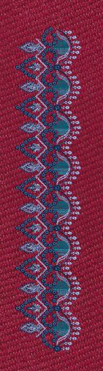 Crimson Peacock Wave Border - Dark Maroon & Teal Blue Embroidery Design