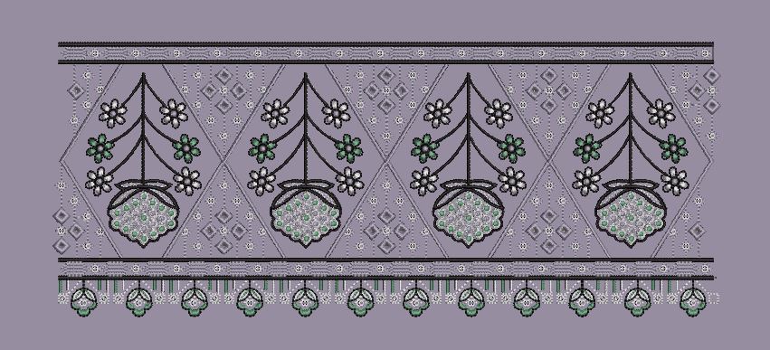 Geometric Diamond Lattice with Hanging Floral Clusters Embroidery Design