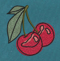 Twin Cherry Pair With Leaf Outline Red & Olive Embroidery Design