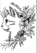 Cat With Flowers Embroidery Design