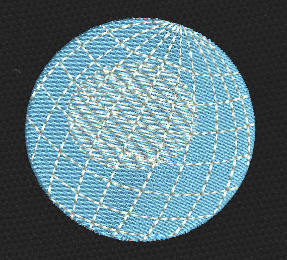 Grid Globe Blue Embroidery Design