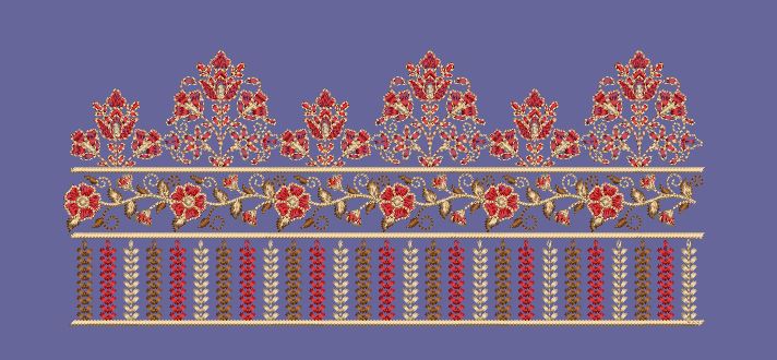 Multi Tiered Floral Ornate Border Embroidery Design