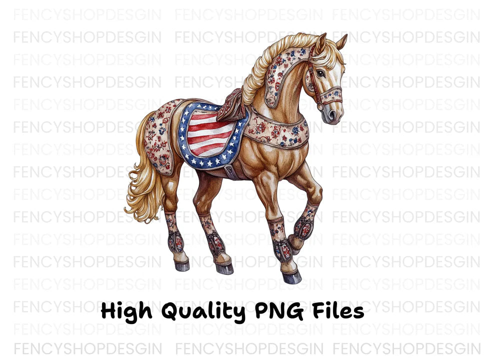 Trotting patriotic horse clipart digital product.