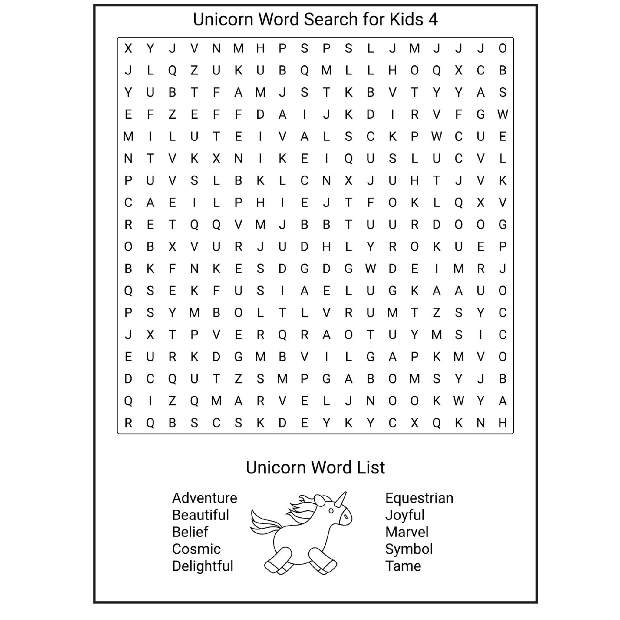 Unicorn Word Search for Kids