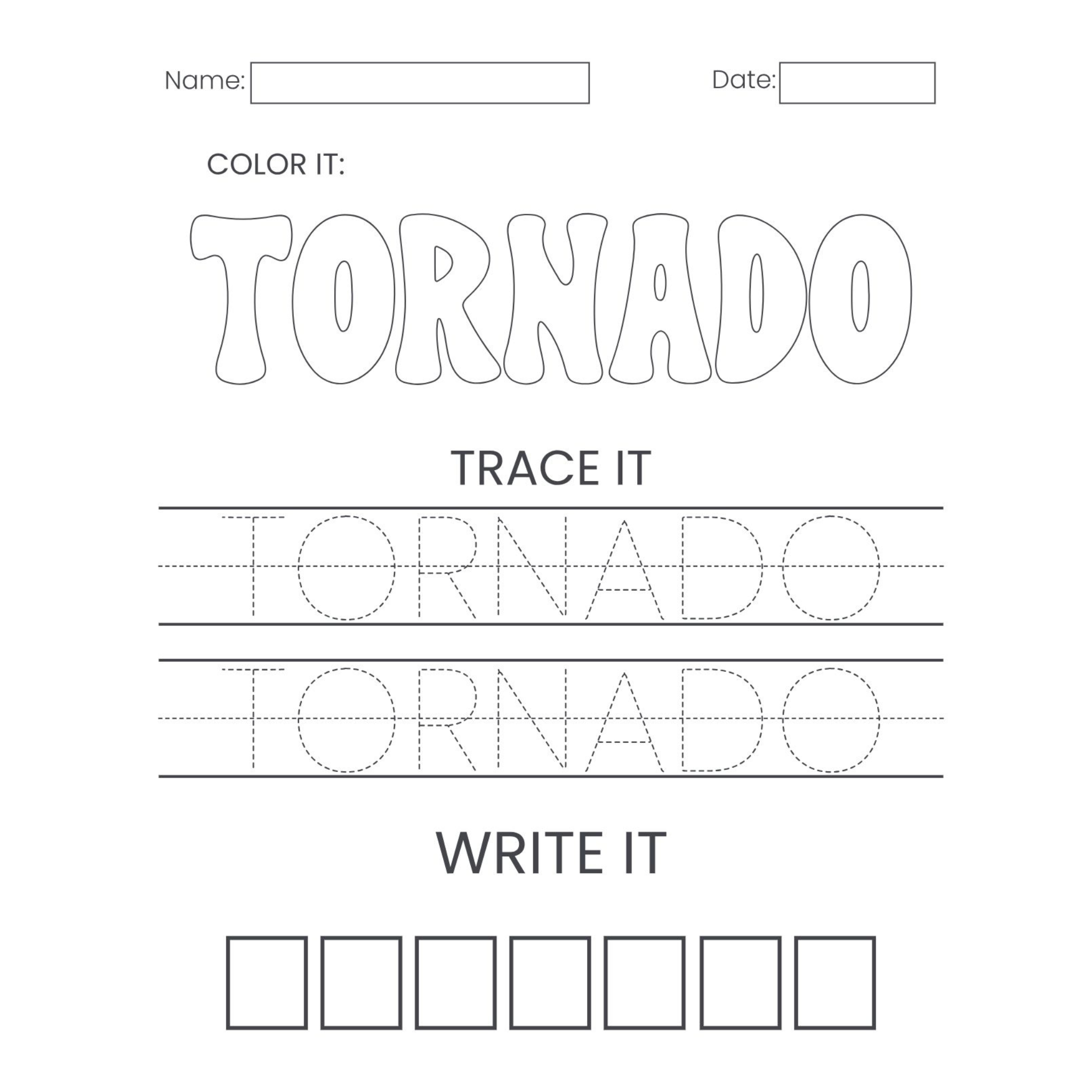 Weather Vocabulary Tracing Worksheets